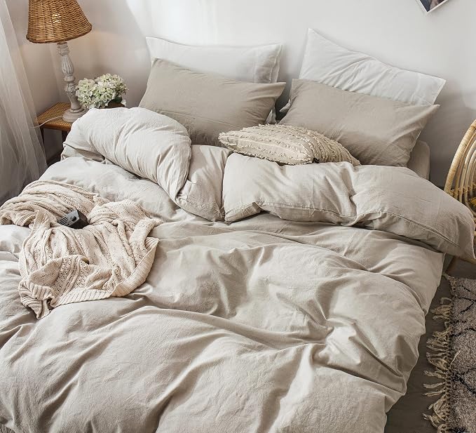 MooMee Bedding Duvet Cover Set 100% Washed Cotton Linen Like Textured - Image 3
