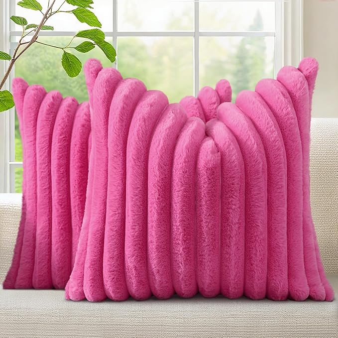 decorUhome Summer Cozy Faux Fur Throw Pillow Covers 22x22 Set of 2 Decorative by decorUhome