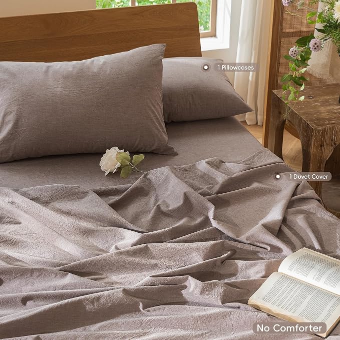 MooMee Bedding Duvet Cover Set 100% Washed Cotton Linen Like Textured - Image 2