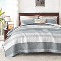 Andency Grey Striped Quilt Set Cal King, 3 Pieces Patchwork Bedspread Coverlet by Andency