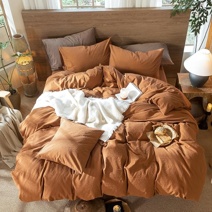 MooMee Wavy Striped Duvet Cover Set 100% Washed Cotton Linen Like Textured - Image 4