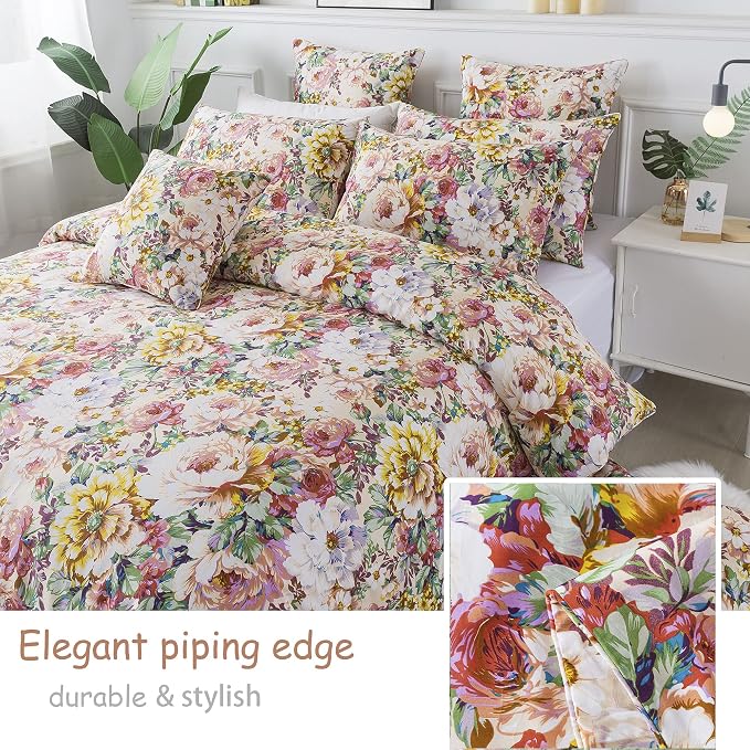 FADFAY Garden Floral Bedding Set Queen 100% Cotton 600 TC Shabby Vintage Duvet - Image 6