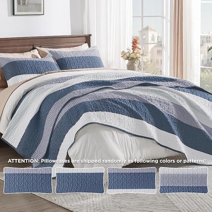 Andency King Size Quilt Set Mineral Blue, 3 Pieces Summer Ultra Soft - Image 5