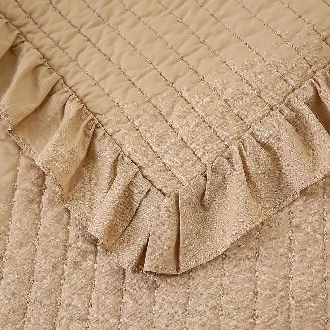 ROOMLIFE Quilt Set King Size 3D Floral Embroidery Pattern 3-Piece Cotton - Image 9