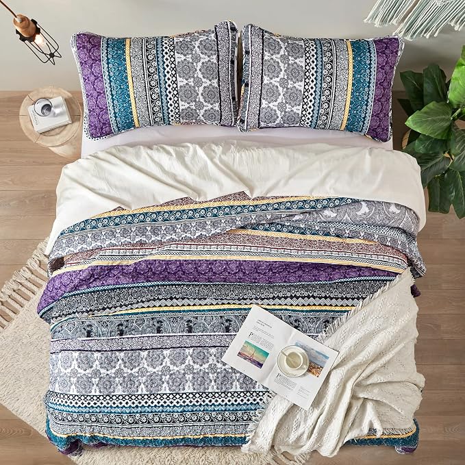 WONGS BEDDING Boho Quilt Set King Size, Lightweight Bedspread Coverlet Bedding - Image 3
