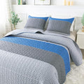 Andency Stripe Quilt Set Queen, 3 Pieces Blue and Grey Patchwork Bedspread by Andency