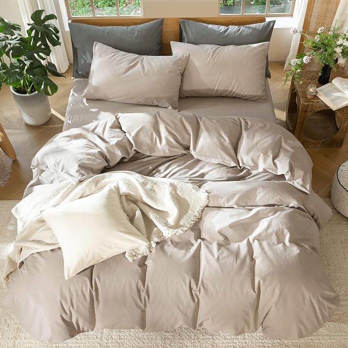 MooMee Bedding Duvet Cover Set 100% Washed Cotton Linen Like Textured - Image 5