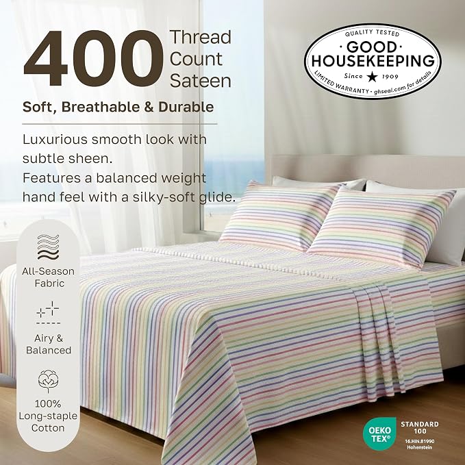 California Design Den Soft Full Size 100% Cotton Sheet Sets, 400 TC Good - Image 3