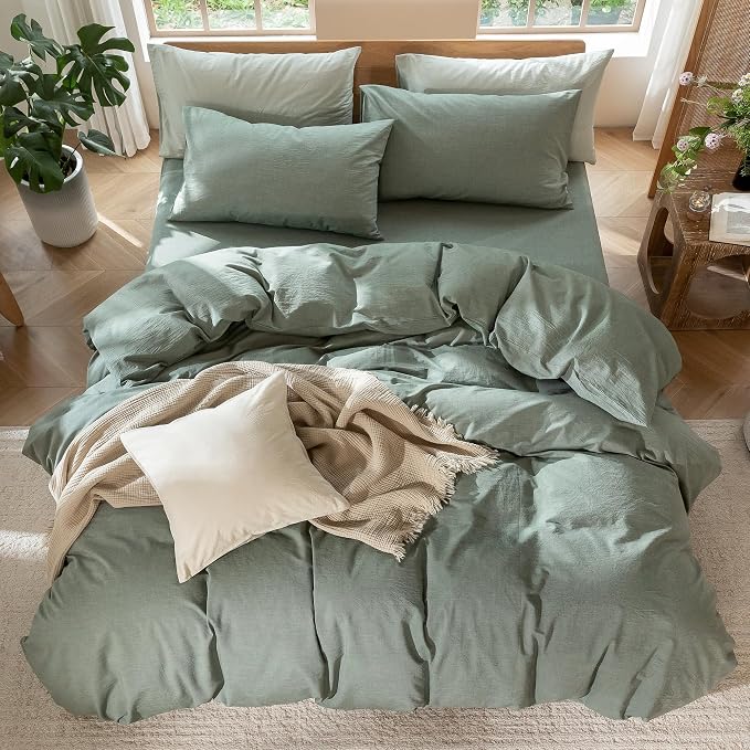 MooMee Bedding Duvet Cover Set 100% Washed Cotton Linen Like Textured - Image 5