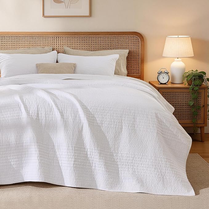 Love's cabin Queen Size Cotton Quilt Set, 100% Cotton Fabric Striped Textured by Lovescabin