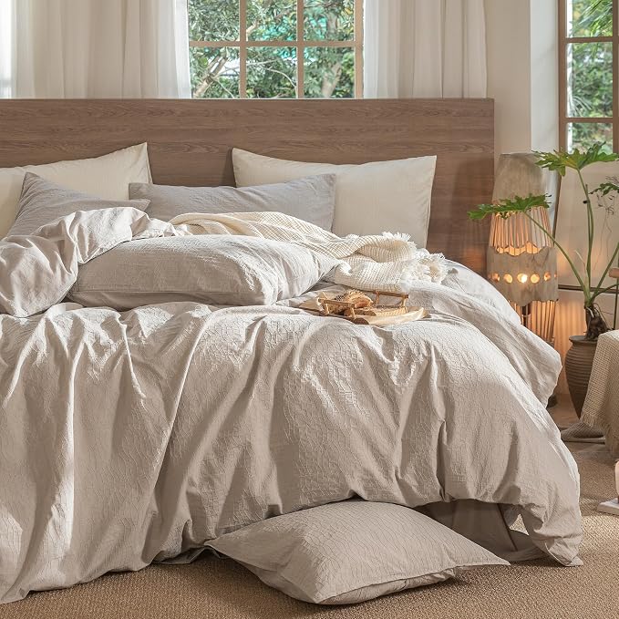 MooMee Wavy Striped Duvet Cover Set 100% Washed Cotton Linen Like Textured - Image 6