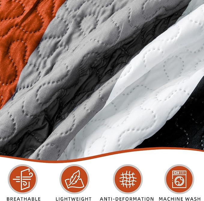 Tyrot 3 Piece Orange Grey Quilt Set Full/Queen Size Black White Gray Geometric - Image 6