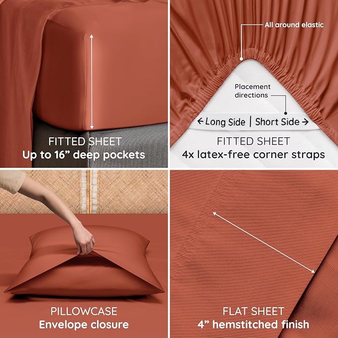 Bambaw 100% Viscose Derived from Bamboo Sheets Queen Size Set – 4pcs Cooling - Image 5