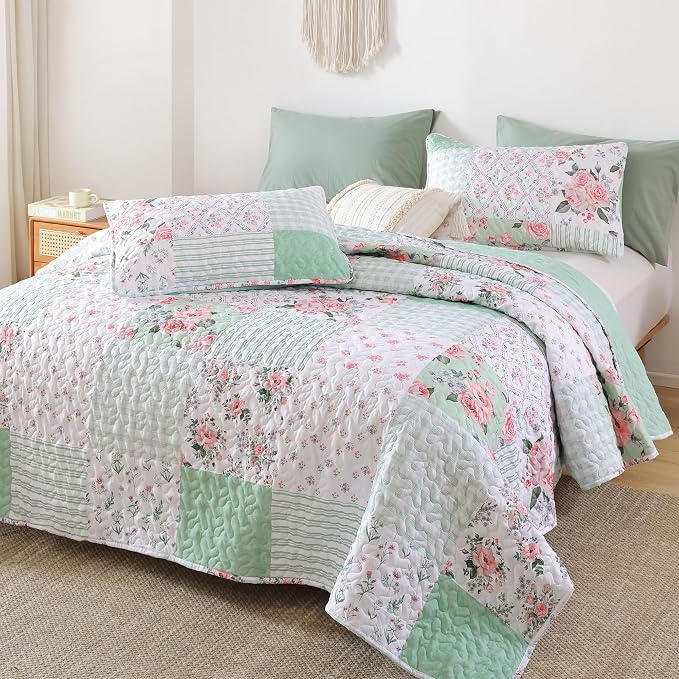 YIKUSH Quilt Sets King Size Floral Quilt Set 3 Pieces Bedding Set Bedspreads - Image 6