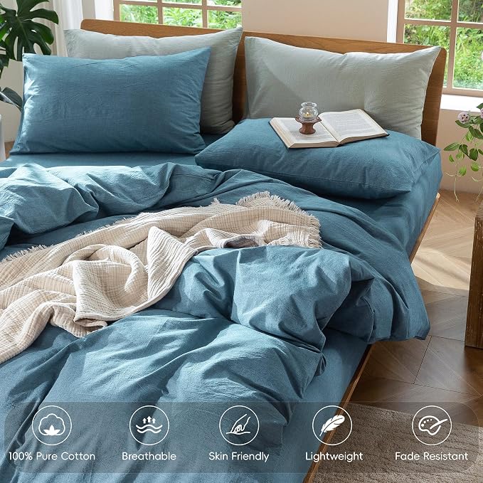 MooMee Bedding Duvet Cover Set 100% Washed Cotton Linen Like Textured - Image 4