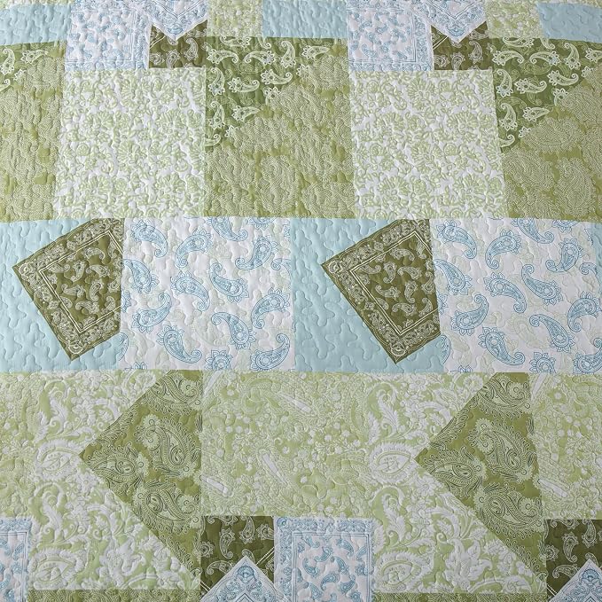 Mybedsoul Patchwork Quilt King Size, Soft Sage Green Paisley Floral King - Image 8