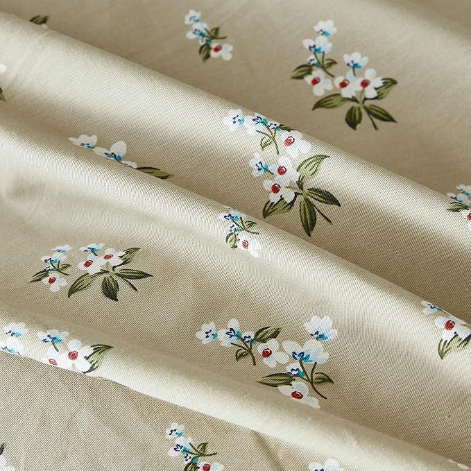 SUSYBAO Decorative Floral Duvet Cover King 100% Cotton 3 Pcs Set 1 Khaki White - Image 3