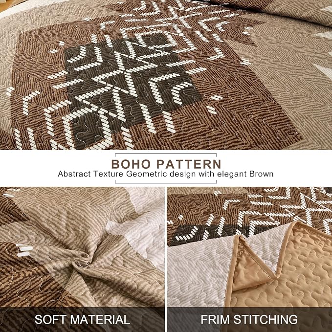 Dintszyayue Boho Queen Size Quilt Set, 3 Pieces Aztec Texture Bedding Coverlet - Image 4