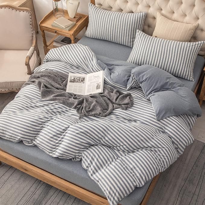 PURE ERA Jersey Knit Duvet Cover Set 100% T-Shirt Heather Cotton Super Soft - Image 4