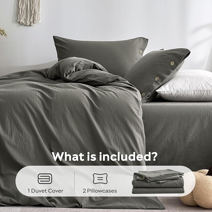 JELLYMONI 100% Washed Cotton Duvet Cover King – Soft, Breathable Linen-Look - Image 7