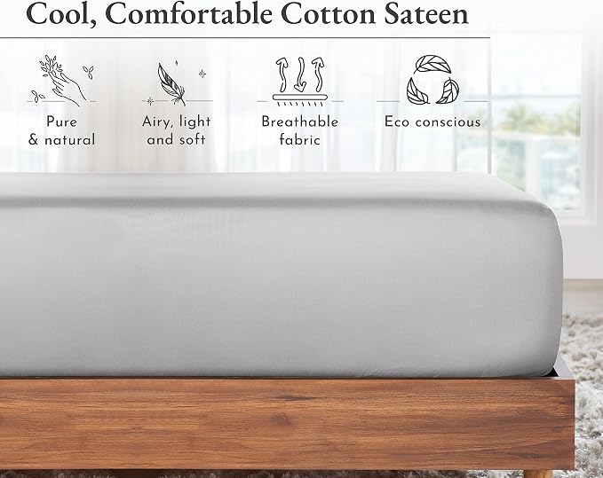 California Design Den Twin XL Fitted Sheet Cotton Sateen, Durable All-Around - Image 6