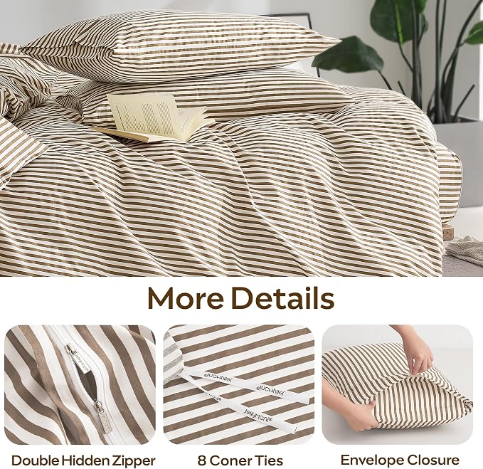 JELLYMONI 100% Natural Cotton 2pcs Striped Duvet Cover Sets, - Image 5