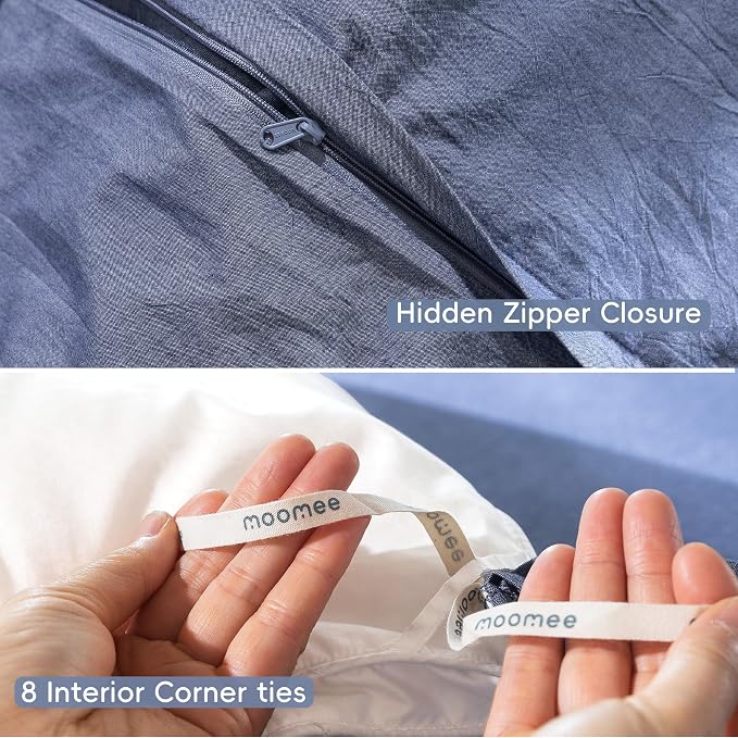 MooMee Bedding Duvet Cover Set 100% Washed Cotton Linen Like Textured - Image 7