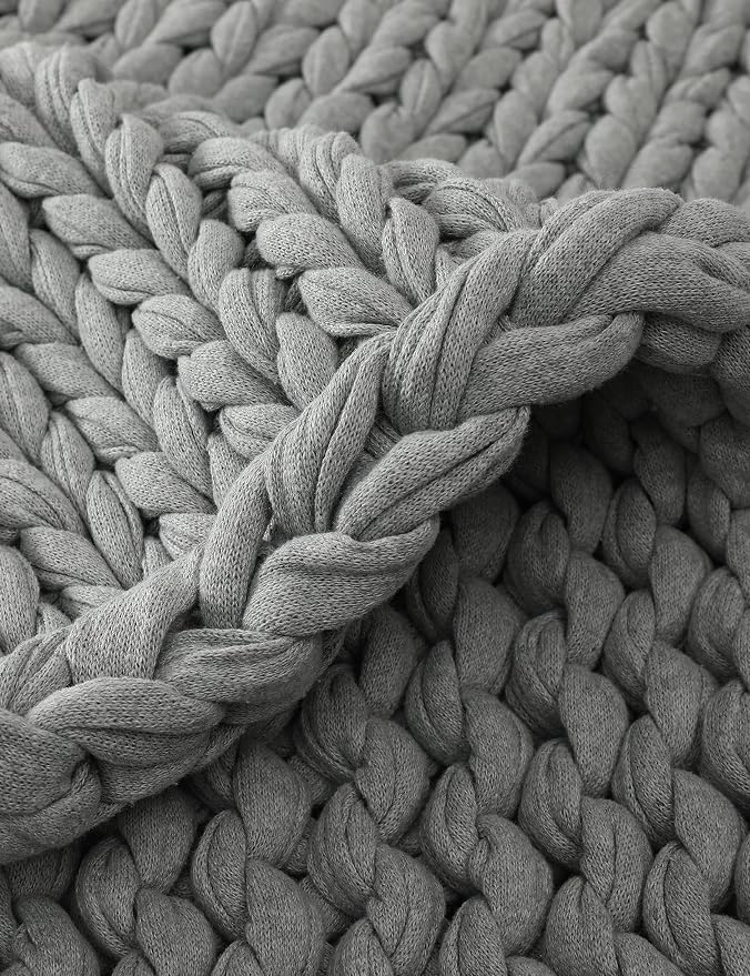 YnM 100% Cotton Weighted Blanket, Handmade Chunky Knitted Throw, No fillers - Image 4