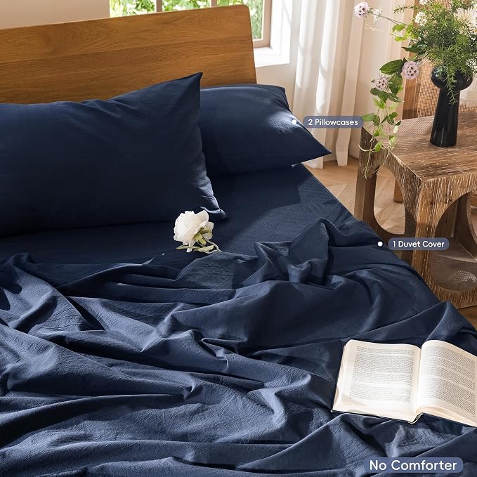 MooMee Bedding Duvet Cover Set 100% Washed Cotton Linen Like Textured - Image 2