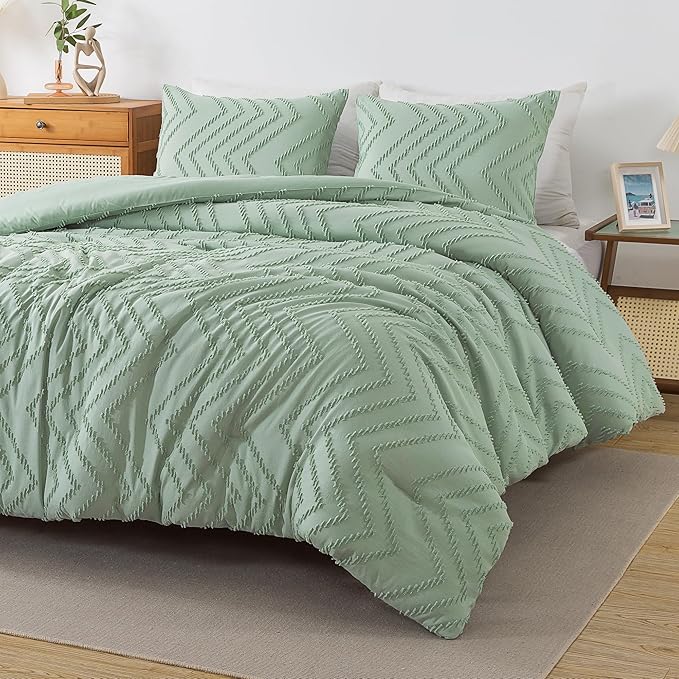 Andency Sage Green King Comforter Set, Boho Soft Fluffy Warm Lightweight by Andency