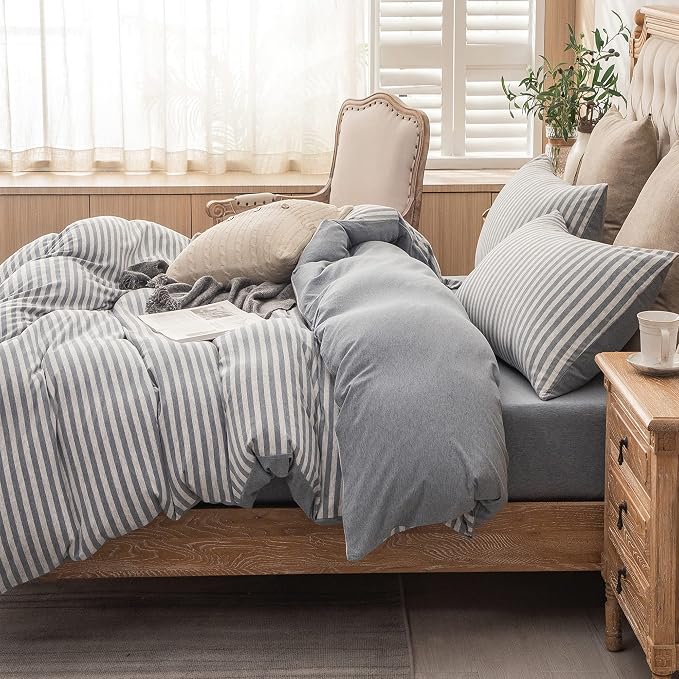 PURE ERA Jersey Knit Duvet Cover Set 100% T-Shirt Heather Cotton Super Soft - Image 2