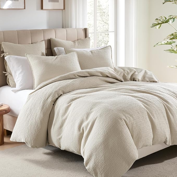 WDCOZY 100% Cotton Luxury Honeycomb Duvet Cover Set Queen Size - Image 2
