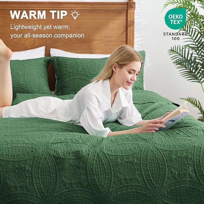 Love's cabin Quilts for Full Bed Olive Green Bedspreads Bedding Set - Image 4