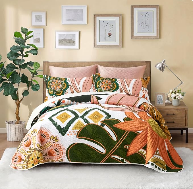 Tyrot 3 Piece Boho Floral Californial King Size Quilt Sets Farmhouse Reversible by TyrotHomeDecor