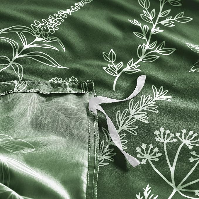 MUXHOMO Duvet Cover Queen Size, Reversible Floral Dark Green Duvet Cover Set - Image 5