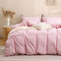 TOCOMOA Pink Gingham Duvet Cover Bedding Set 100% Washed Cotton Like Linen Feel by TOCOMOA