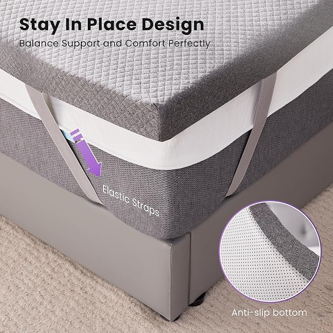 SINWEEK 2 Inch Gel Memory Foam Mattress Topper Twin Size, Ventilated High - Image 6