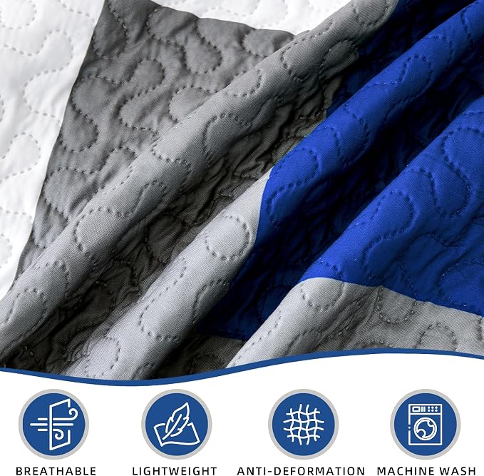 Tyrot 2 Piece Blue White Grey Quilt Set Twin Size Black White Geometric - Image 6