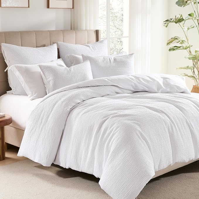 WDCOZY 100% Cotton Luxury Honeycomb Duvet Cover Set Queen Size - Image 2