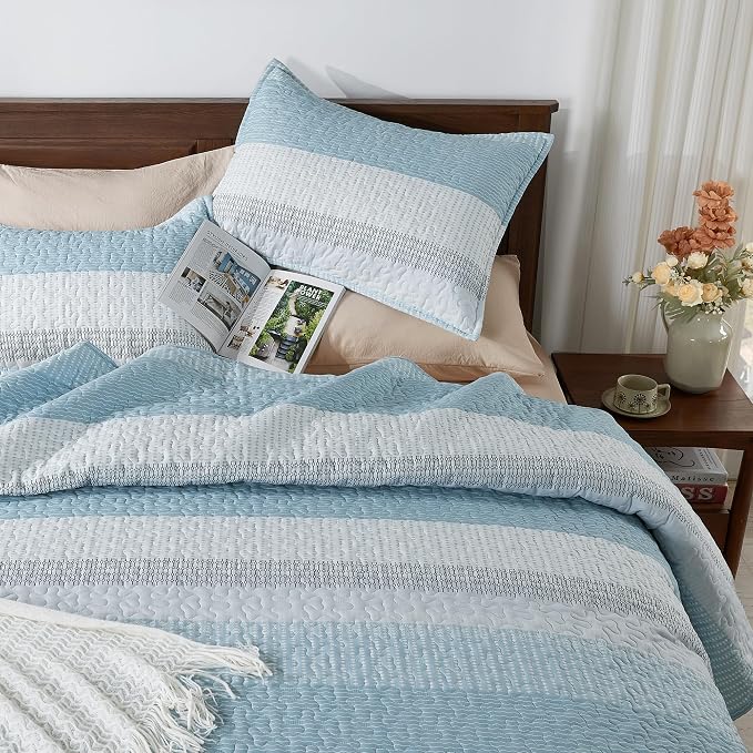 Andency King Size Quilt Set Aqua Blue, 3 Pieces Summer Ultra Soft Lightweight - Image 3