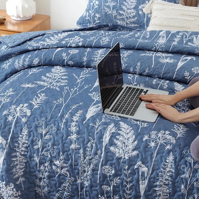 JANZAA Quilts Queen Size Infinity Blue Floral Queen Quilt Bedding Set - Image 7