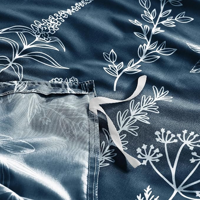 MUXHOMO Duvet Cover Full Size, Reversible Floral Navy Duvet Cover Set - Image 5