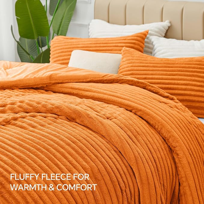 BEDELITE Fleece Twin Comforter Set -Super Soft & Warm Fluffy Burnt Orange - Image 6