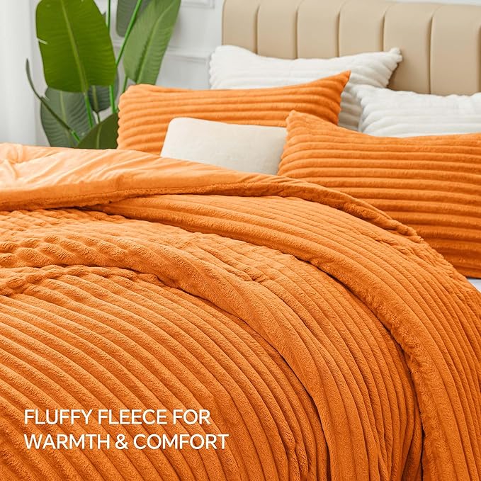 BEDELITE Fleece Queen Comforter Set -Super Soft & Warm Fluffy Burnt Orange - Image 6
