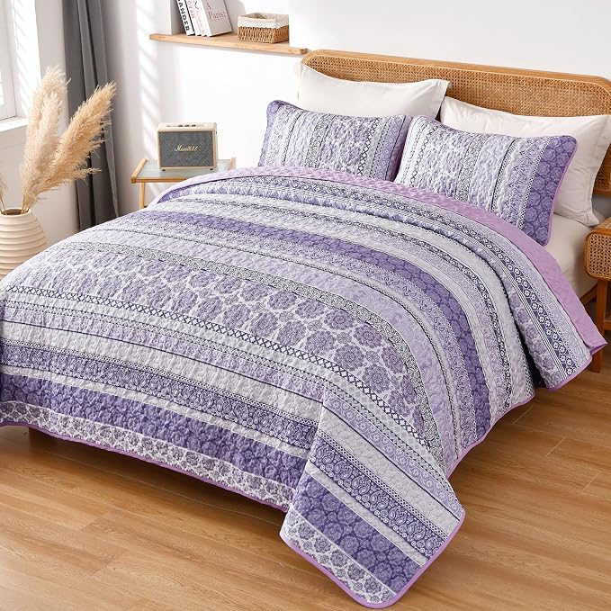 WONGS BEDDING Boho Quilt Set King Size, Lightweight Bedspread Coverlet Bedding - Image 2