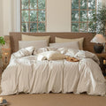 MooMee Striped Duvet Cover Set 100% Washed Cotton Linen Like Textured by MOOMEE