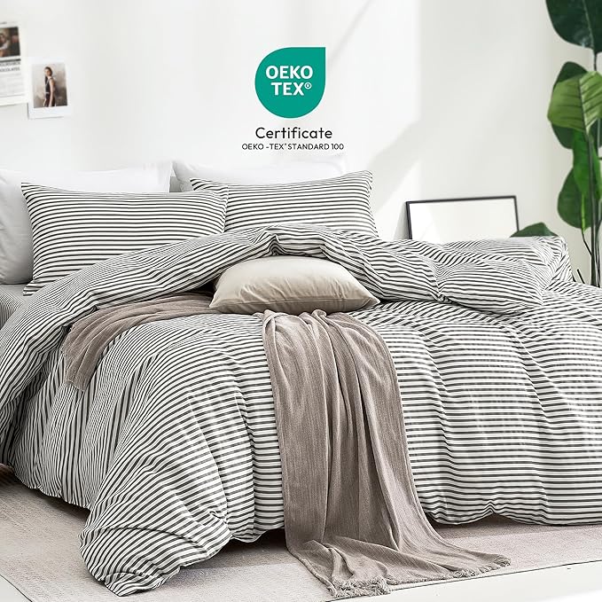 JELLYMONI 100% Natural Cotton 2pcs Striped Duvet Cover Sets - Image 2