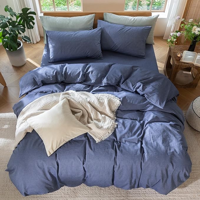 MooMee Bedding Duvet Cover Set 100% Washed Cotton Linen Like Textured - Image 5