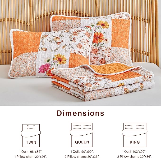 Joyreap 2 Pieces Floral Patchwork Quilt Set Twin, Smooth Soft Microfiber Quilt - Image 6