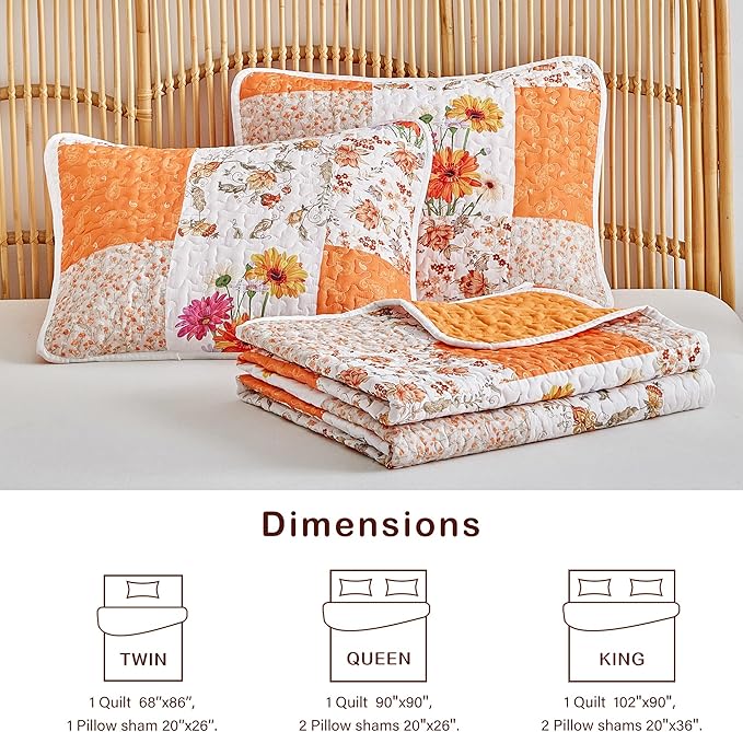 Joyreap 3 Pieces Floral Patchwork Quilt Set Queen, Smooth Soft Microfiber Quilt - Image 6